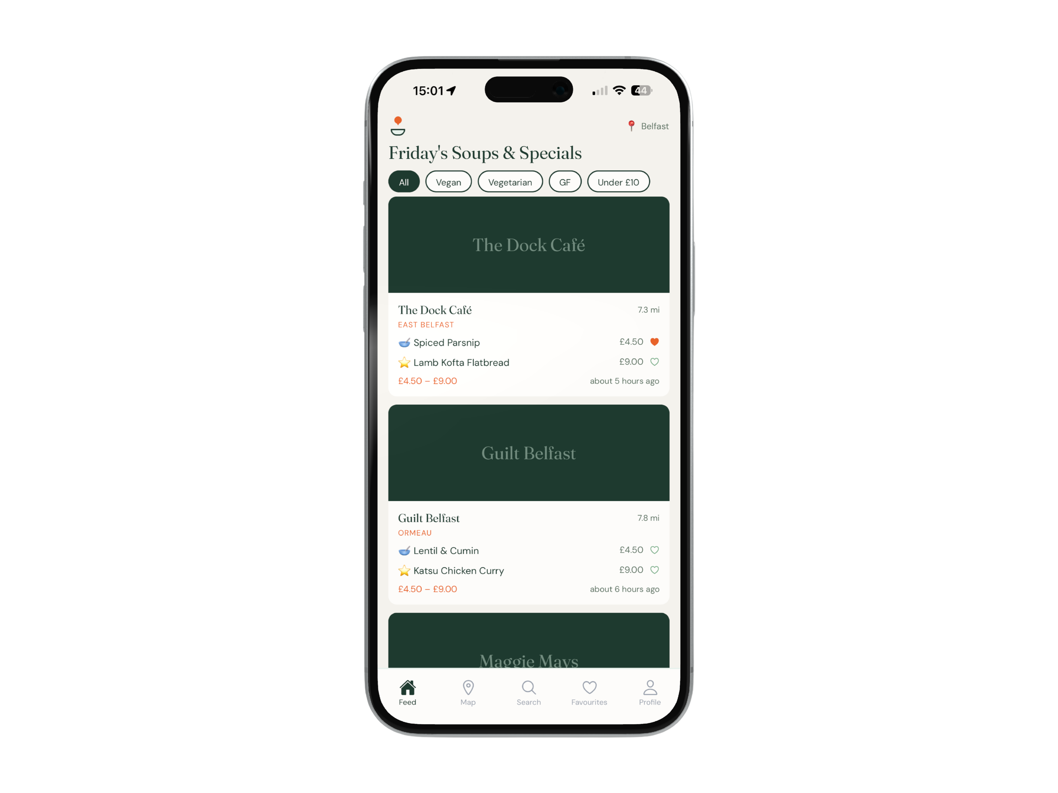 Customer feed showing daily menus