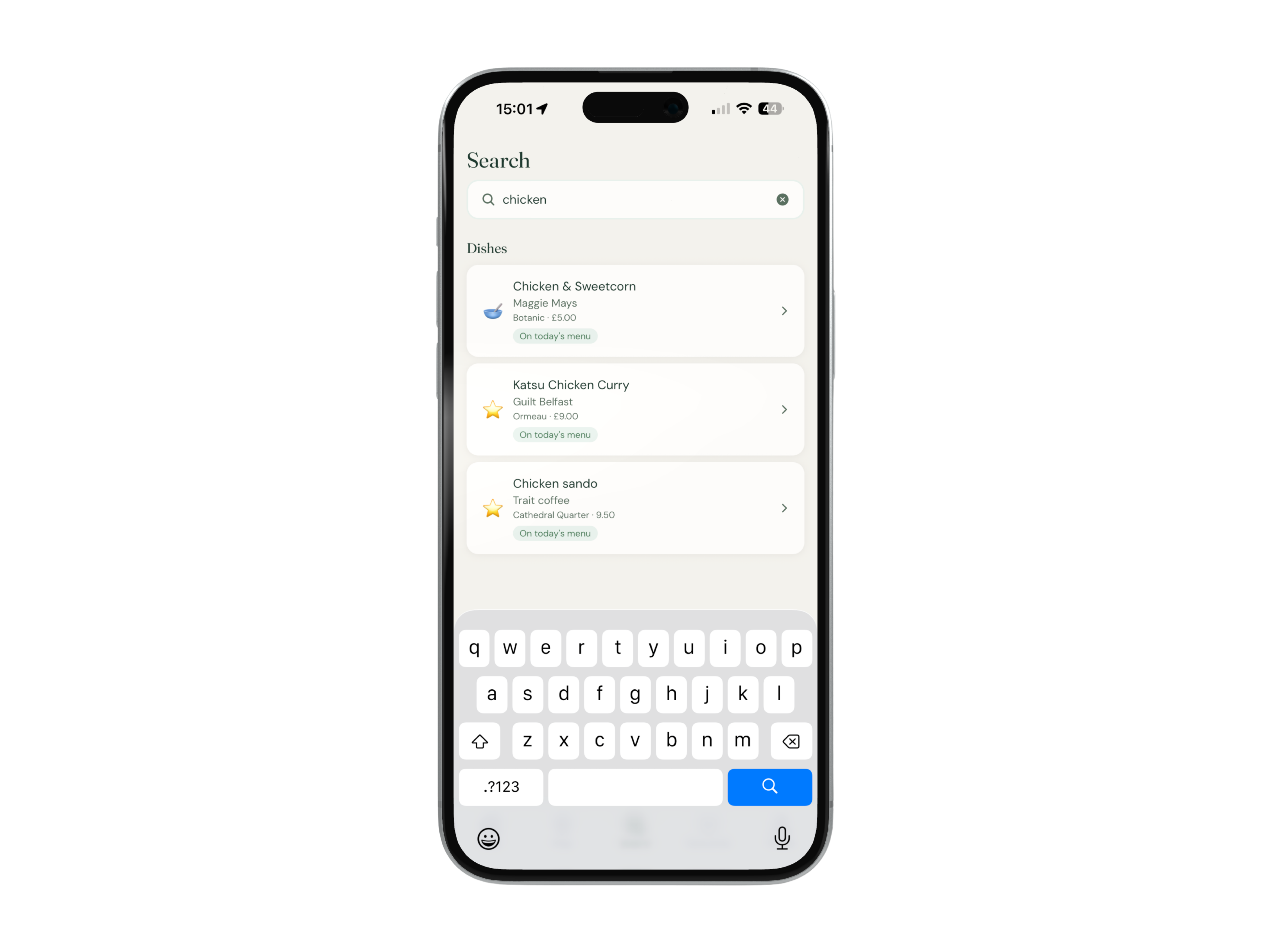 Search for soups and specials