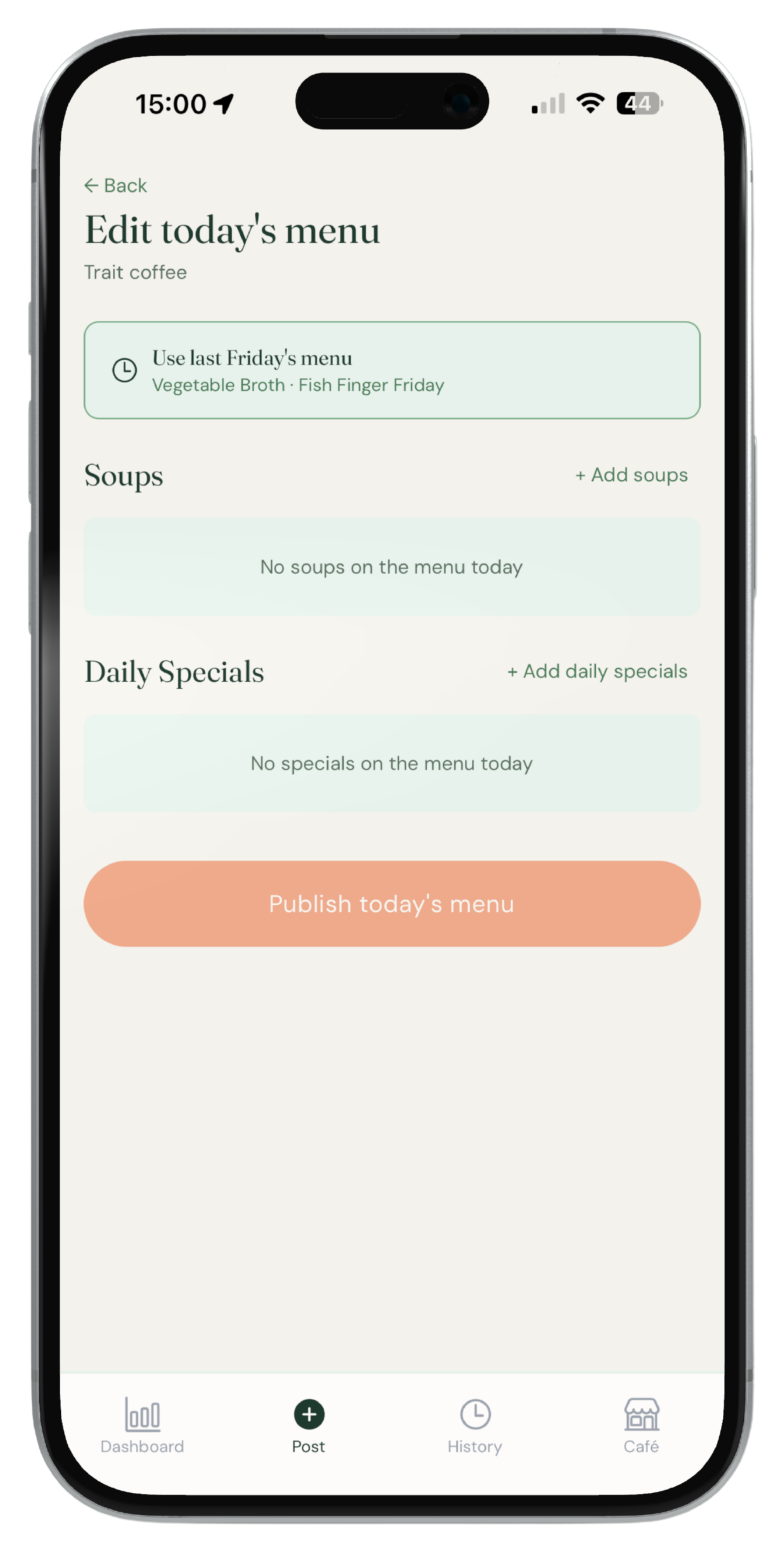 Cafe posting their daily menu